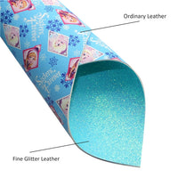 Cold Sisters Snowflakes with Blue Fine Glitter Double Sided Faux Leather Sheet
