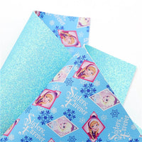 Cold Sisters Snowflakes with Blue Fine Glitter Double Sided Faux Leather Sheet

