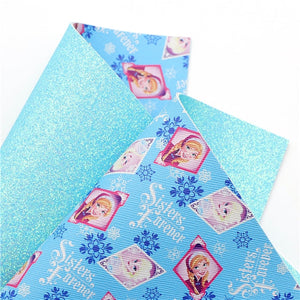 Cold Sisters Snowflakes with Blue Fine Glitter Double Sided Faux Leather Sheet
