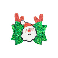 Christmas Glitter Santa on Green Premade Bows
