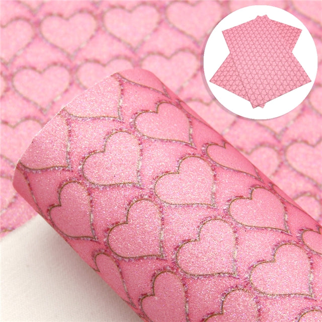 Hearts Pink Glitter Faux Leather Sheet