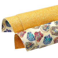 College Houses on Golden Fine Glitter Double Sided Faux Leather Sheet
