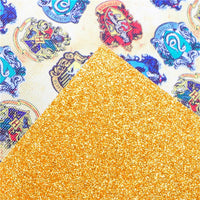 College Houses on Golden Fine Glitter Double Sided Faux Leather Sheet
