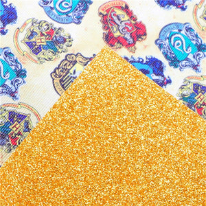 College Houses on Golden Fine Glitter Double Sided Faux Leather Sheet