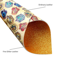 College Houses on Golden Fine Glitter Double Sided Faux Leather Sheet
