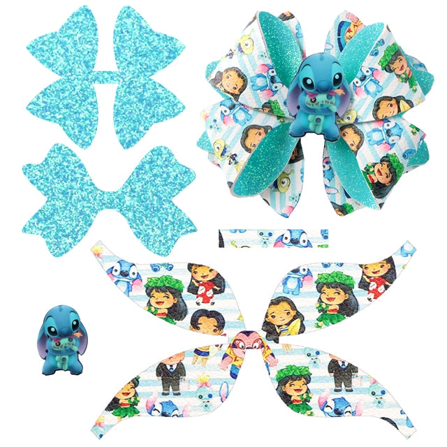 Pre Cut Lilo & Blue Alien Faux Leather Bow