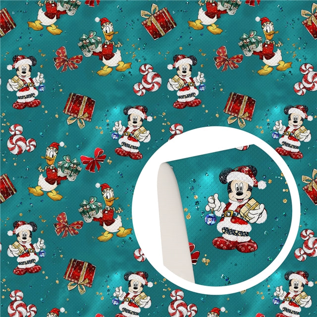 Christmas Mickey on Green Faux Leather Sheet