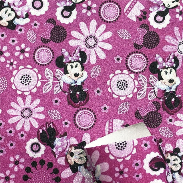 Mouse & Flowers Fine Glitter Faux Leather Sheet