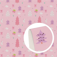 Christmas Patterned Trees on Pink Faux Leather Sheet
