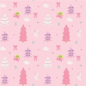 Christmas Patterned Trees on Pink Faux Leather Sheet