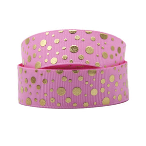 Pink with Gold Foil Spots 7/8" Ribbon