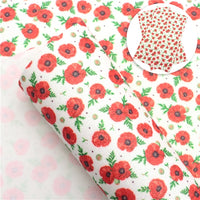 Floral Glitter Red Poppies Faux Leather Sheet
