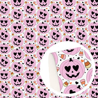 Halloween Pumpkins Pink Faux Leather Sheet