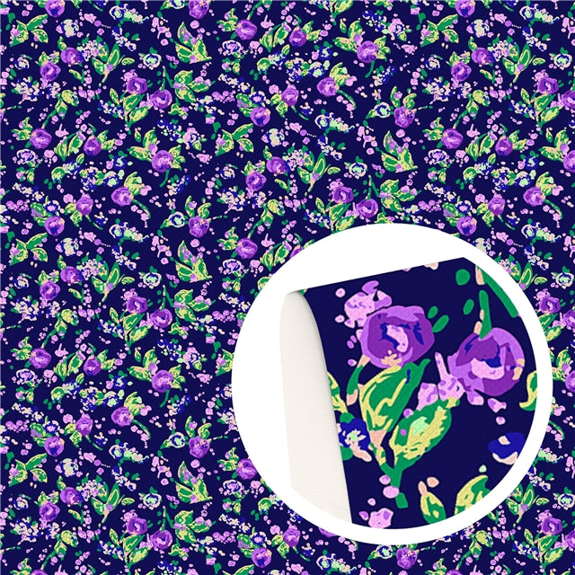 Floral Purple Roses on Navy Faux Leather Sheet