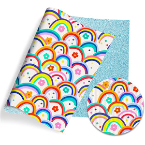 Rainbows Bright with Blue Fine Glitter Double Sided Faux Leather Sheet