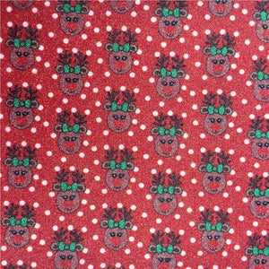 Christmas Rudolph on Red Spots Glitter Faux Leather Sheet