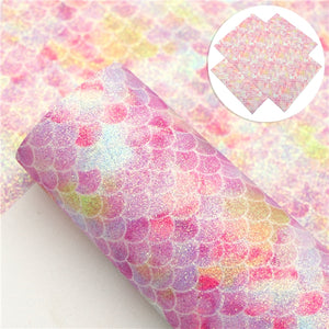 Mermaid Glitter Scales Pink Faux Leather Sheet
