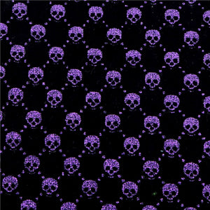 Skulls on Black with Purple Fine Glitter Double Sided Faux Leather Sheet