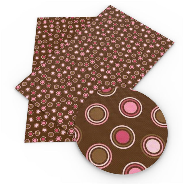 Spots Pinks on Brown Faux Leather Sheet