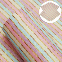 Stripes Pastel with Gold Fine Glitter Faux Leather Sheet