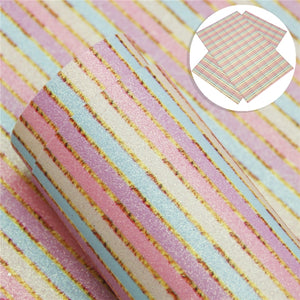 Stripes Pastel with Gold Fine Glitter Faux Leather Sheet