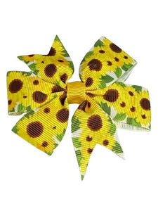 Sunflower Pinwheel Bow 3" with Clip
