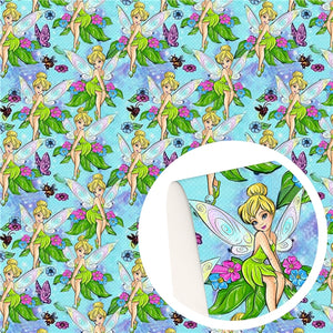 Tinker Bell Fairy on Blue Faux Leather Sheet