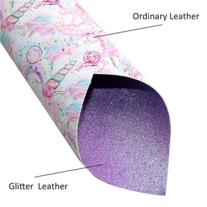 Unicorn & Cotton Candy with Purple Fine Glitter Double Sided Faux Leather Sheet
