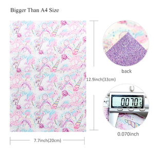 Unicorn & Cotton Candy with Purple Fine Glitter Double Sided Faux Leather Sheet