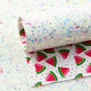 Watermelon on White with Chucky Glitter Double Sided Leather Sheet