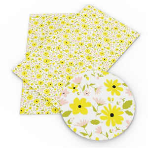 Floral Yellow Daisy's on White Faux Leather Sheet