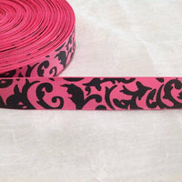 Damask Black on Pink 7/8" Ribbon