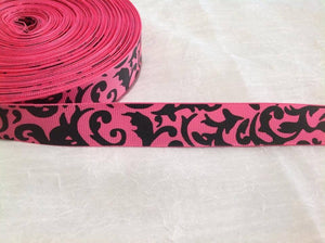 Damask Black on Pink 7/8" Ribbon