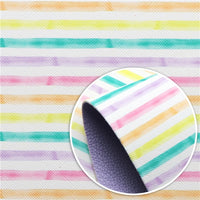Pastel Stripes on White with Light Purple Litchi Double Sided Faux Leather Sheet