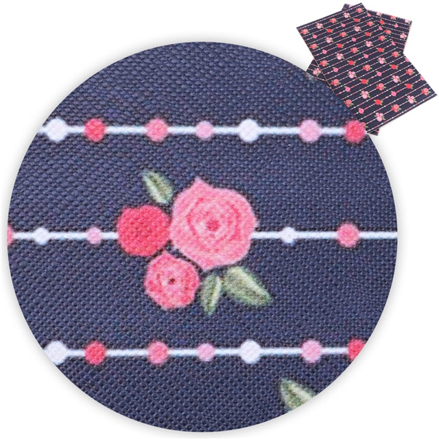 Floral Rose & Stripes on Navy Faux Leather Sheet