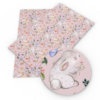 Easter Rabbit Spring Flowers Faux Leather Sheet