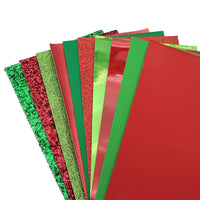 Red & Green Solid Mixed Faux Leather Pack of 10