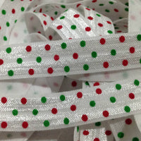 Green & Red Dots on White 5/8" FOE (5 Yards)