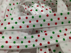 Green & Red Dots on White 5/8" FOE (5 Yards)