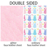 Easter Rabbit Pastel Pattern with Pastel Eggs with Pink Fine Glitter Double Sided Sheet Faux Leather Sheet