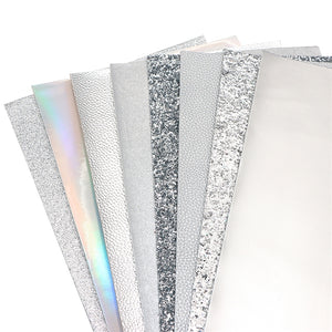 Silver Mixed Faux Leather Full Sheet Pack of 8