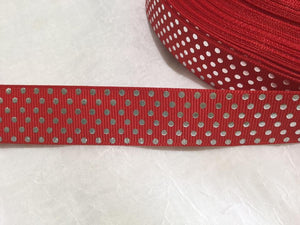 Dots Silver Foil Red 7/8" Ribbon