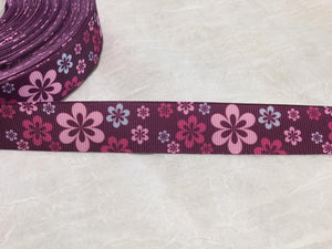 Flowers on Purple 7/8" Ribbon