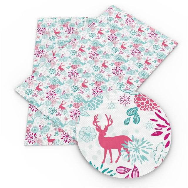 Christmas Reindeer Teal & Pink Faux Leather Sheet