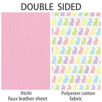 Easter Pastel Rabbits on White with Light Pink Litchi Double Sided Sheet
