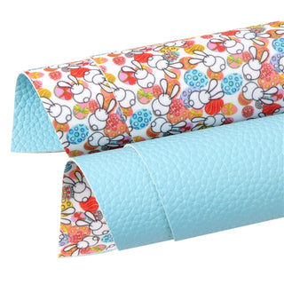 Easter Rainbow Bunnies on White with Light Blue Litchi Double Sided Sheet