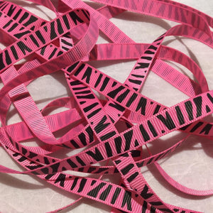 Zebra Black on Pink 3/8" Ribbon - 5 yards