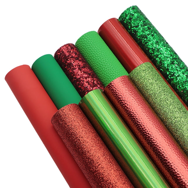 Red & Green Solid Mixed Faux Leather Pack of 10