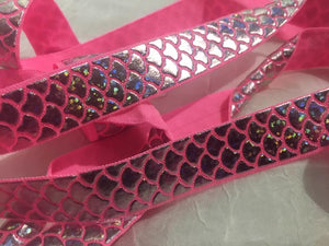 Mermaid Scale Foil on Pink 5/8" FOE (5 Yards)