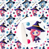 Halloween Witch Girls Blue & Pink Faux Leather Sheet
